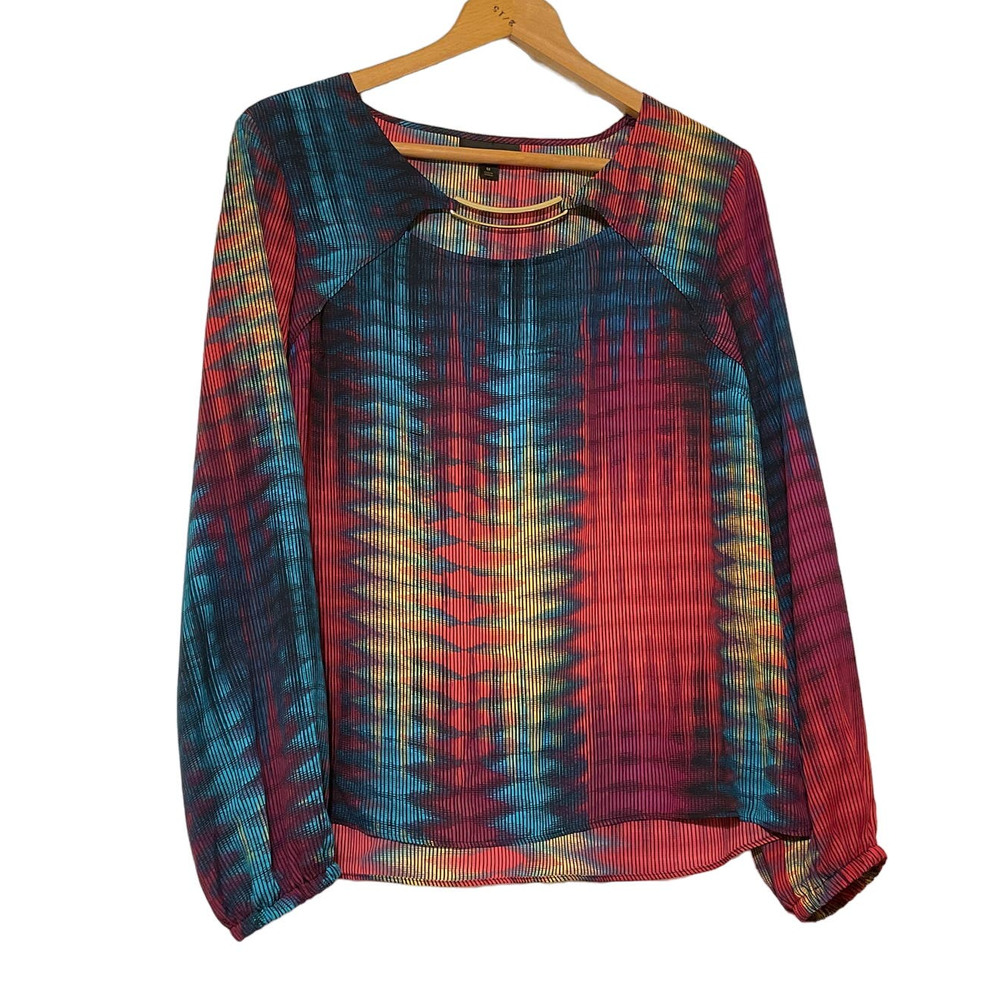 Bold Elements Woman's Multi Color Polyester Blouse Size Med With Gold Color‎ Bar